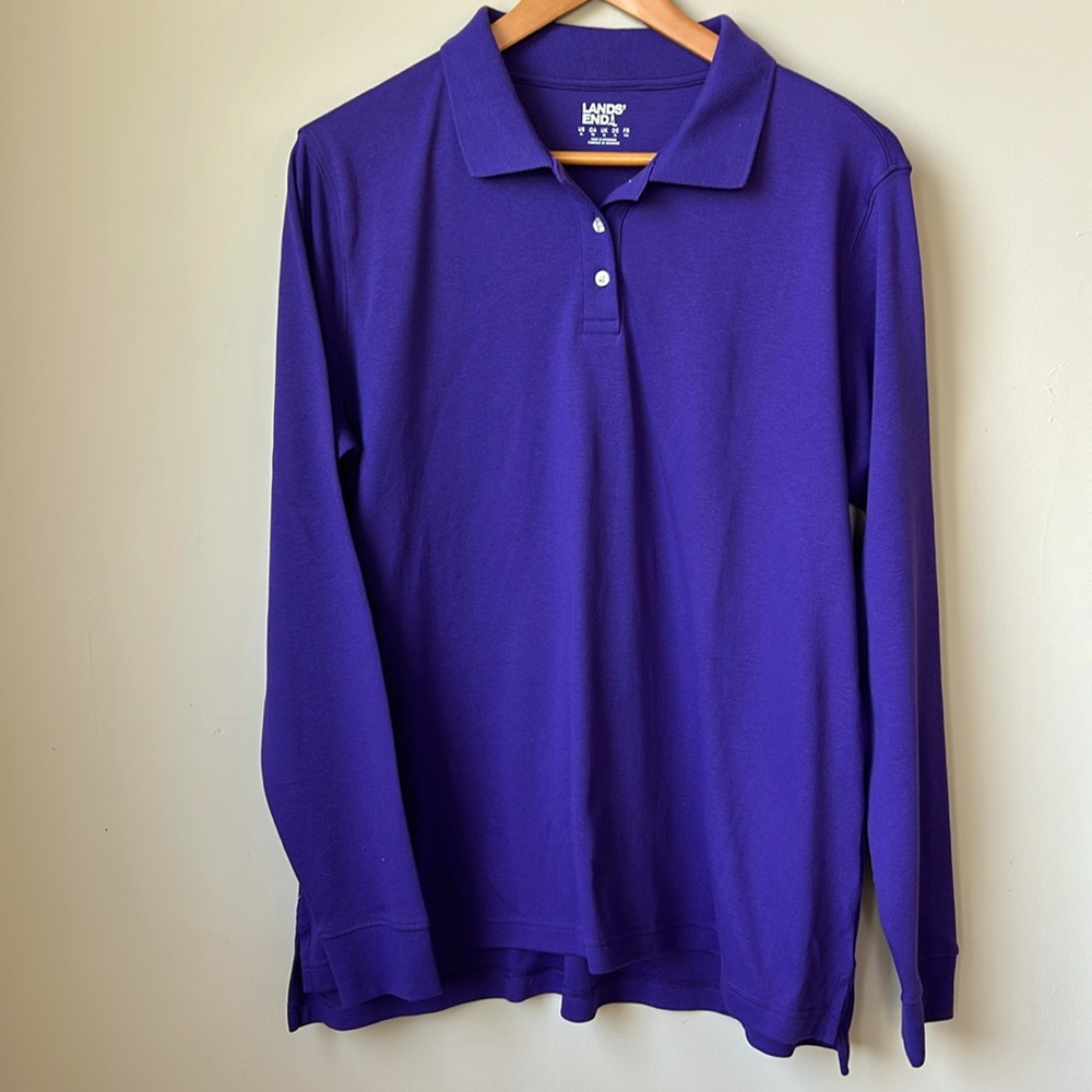 LAND’s END NWOT royal purple, long sleeved polo size XL